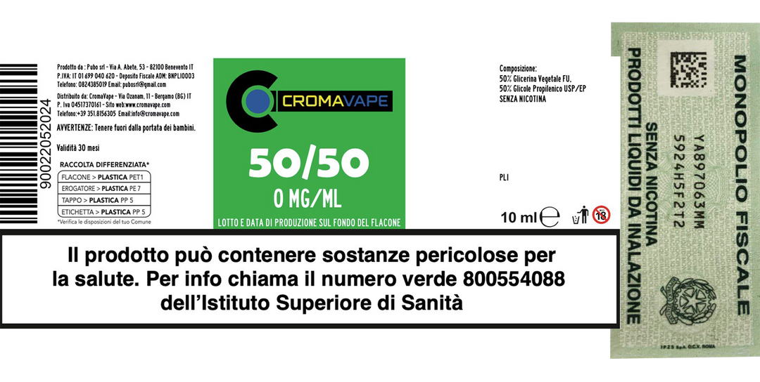 Liquidi 50/50 Senza Nicotina NICOTINA 50 VG