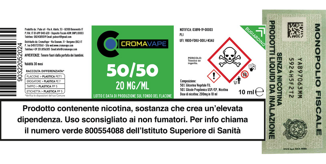 Vendita Nicotina Per Sigaretta Elettronica NICOTINA 50 VG - 50 PG BASE  NEUTRA 10 ML King Liquid -